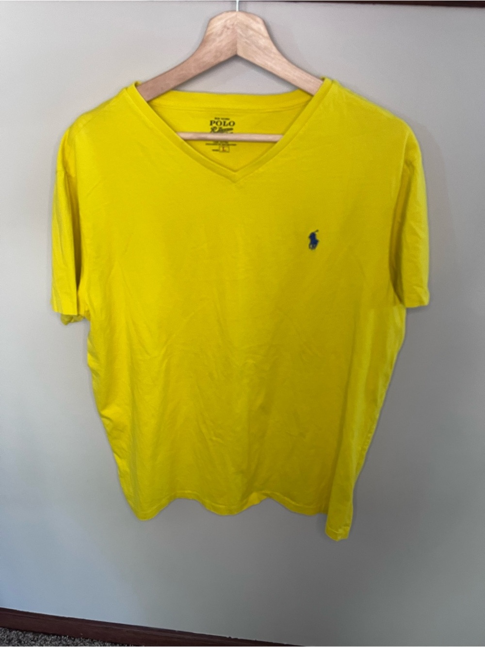 Polo Ralph‎ Lauren Mens Yellow V-Neck Short Sleeve Cotton T-Shirt Size L